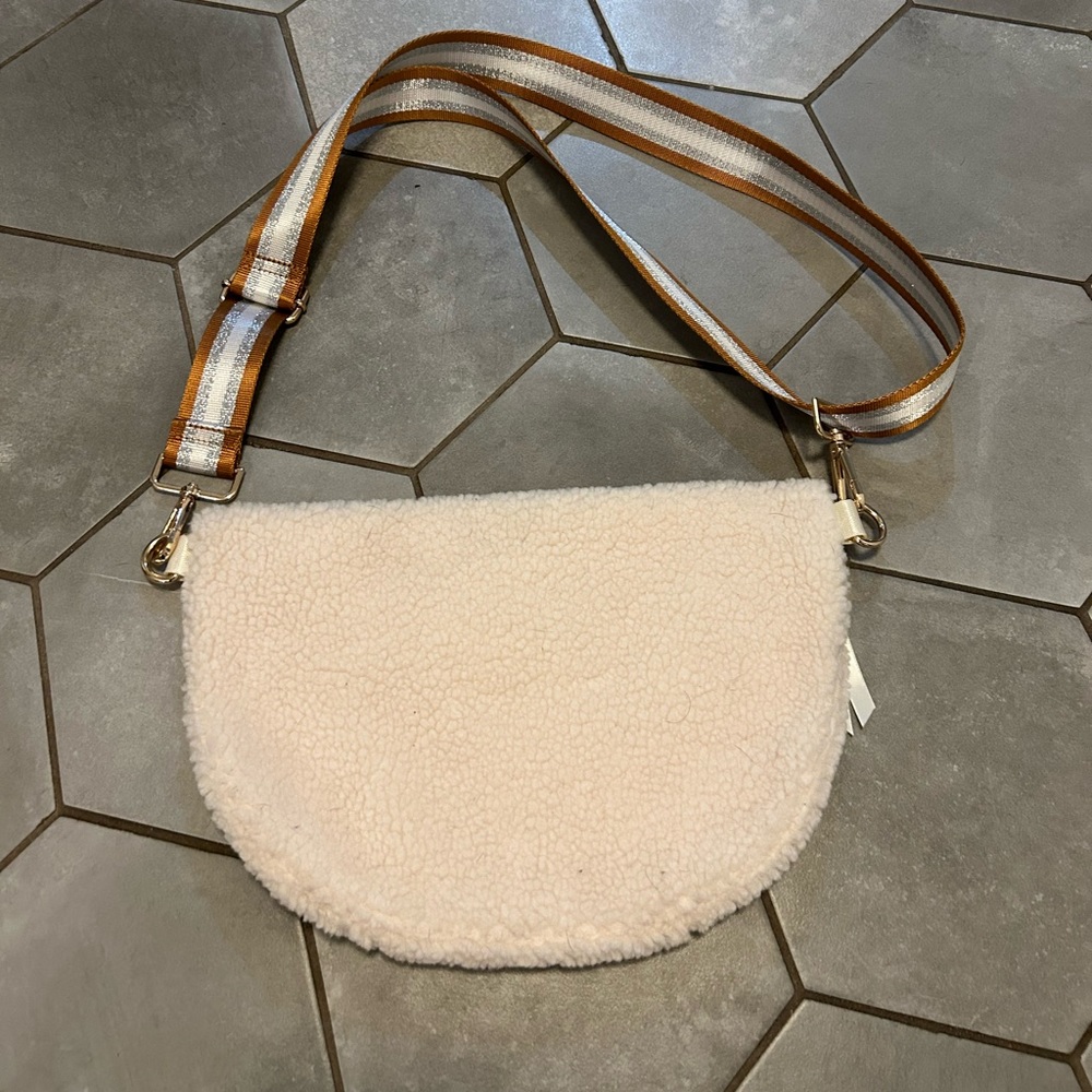 Cream Crossbody Bag with Tan Strap